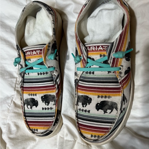 Ariat Shoes - 11B Ariat EUC women’s Casual Shoes w/ Buffalo orange red brown & turquoise